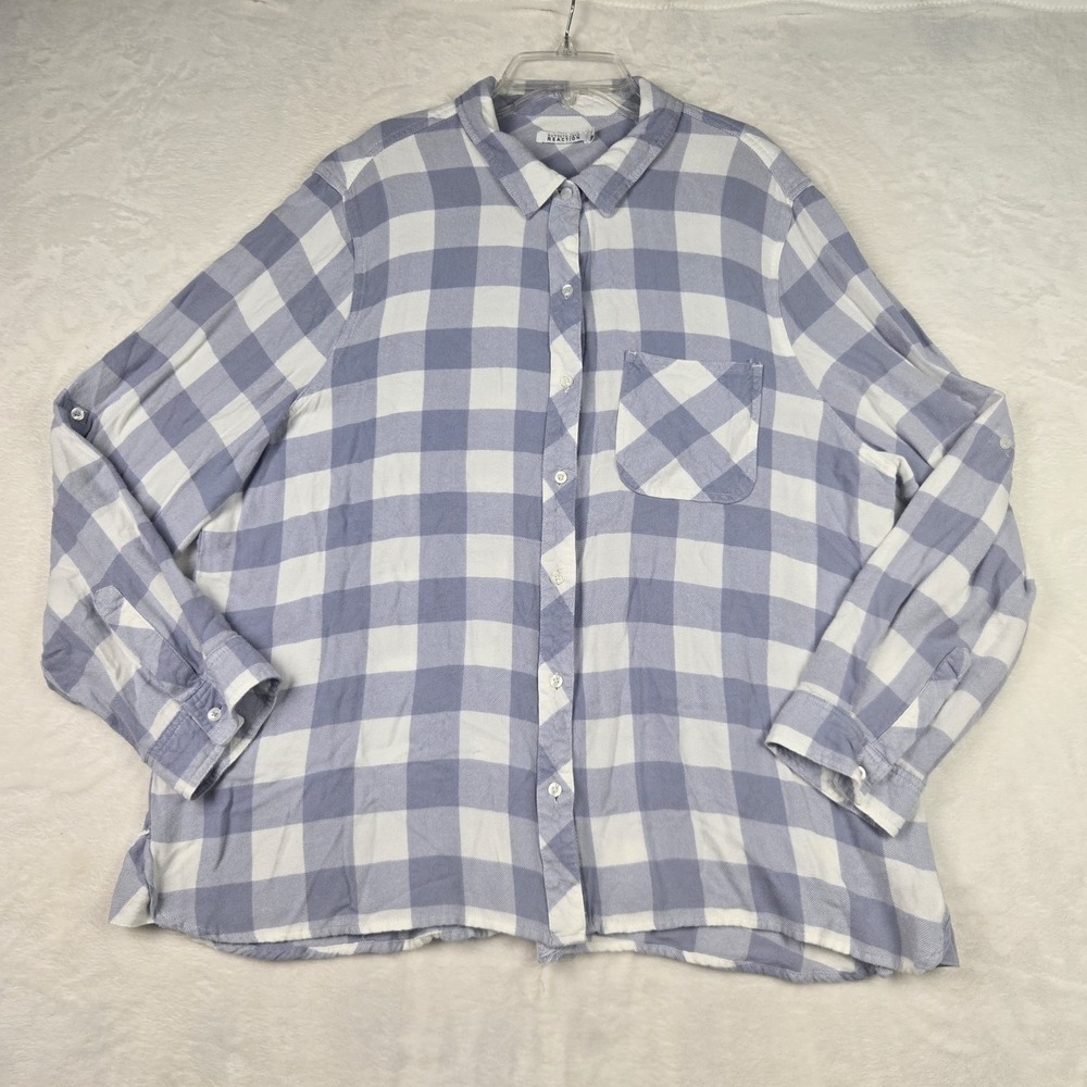 Kenneth Cole Reaction Women's White Purple Plaid Button Down‎ Blouse Size 2XL
